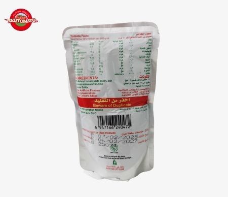 উচ্চমানের টমেটো পেস্ট স্যাচগুলি পাওয়া যায় স্ট্যান্ড-আপ ডিজাইন ডাবল কনসেন্টেড এবং ওজন 70g
