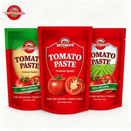 30%-100% বিশুদ্ধতা, ট্রিপল ঘনত্ব এবং ISO, HACCP, BRC, FDA সার্টিফিকেশন সহ 400g স্ট্যান্ড-আপ স্যাচে টমেটো পেস্ট