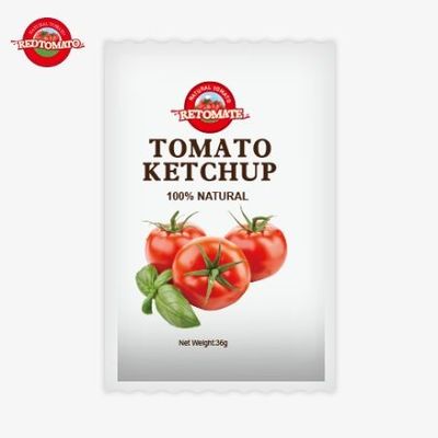 OEM 36g টমেটো কেচআপ স্যাকেট চীন থেকে কারখানা থেকে তৈরি খাঁটি প্রাকৃতিক উপাদানের সাথে কারখানার দামে দেওয়া হয়